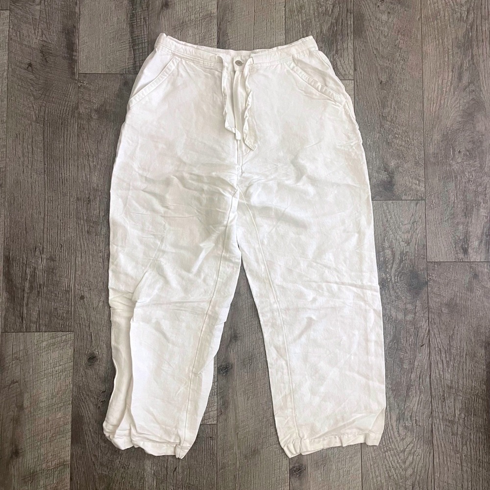 Perry Ellis Womens White Linen Blend Relaxed Drawstring Pants Size Medium